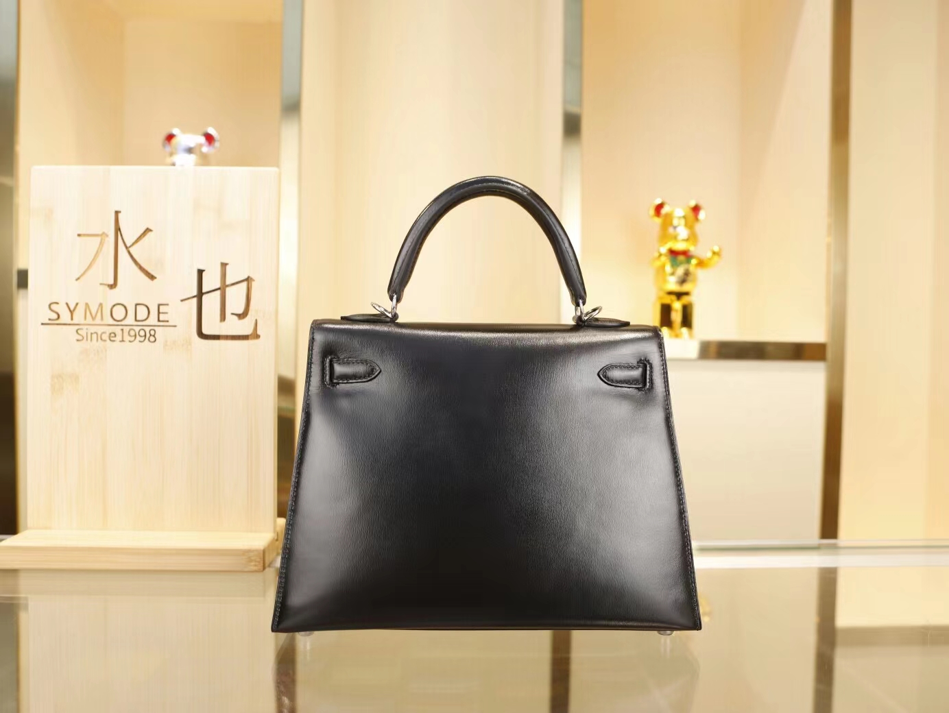 Symode Hermes爱马仕89黑色Noir Box小牛皮凯莉包Kelly女包25CM 银扣