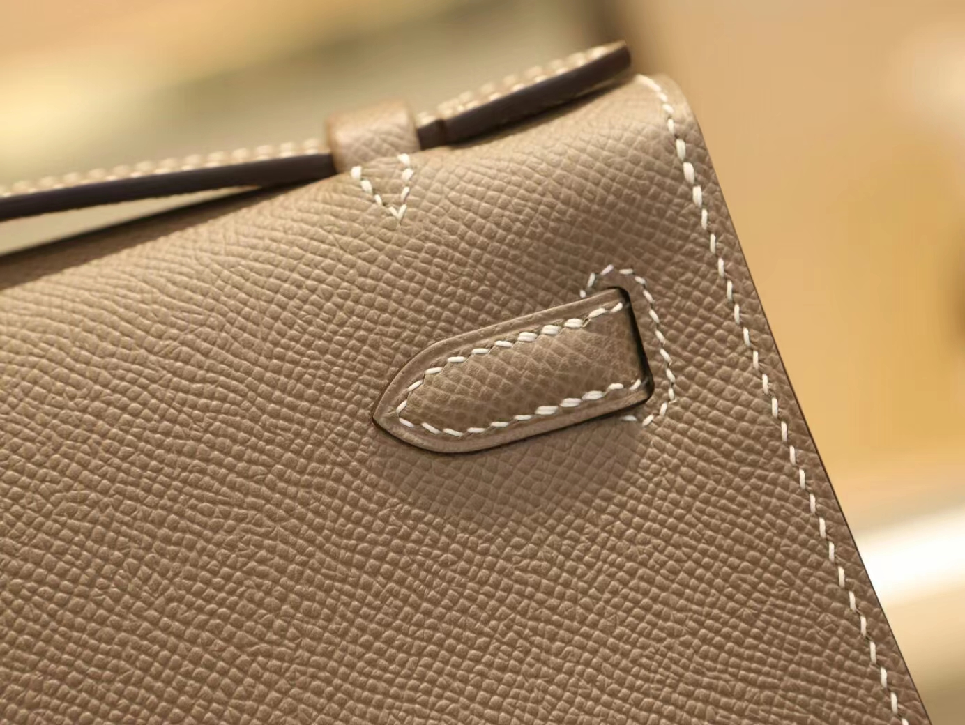 Symode爱马仕Hermes Mini Kelly Pochette22cm 18大象灰Epsom皮 金扣