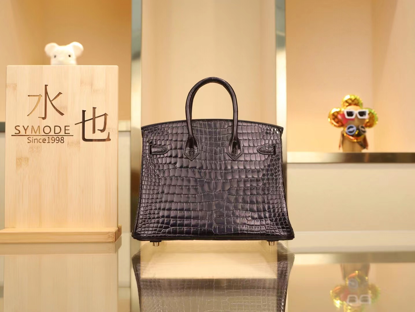 Hermes Birkin25CM 爱马仕89黑色Nior亮面倒V鳄鱼皮铂金包 金扣