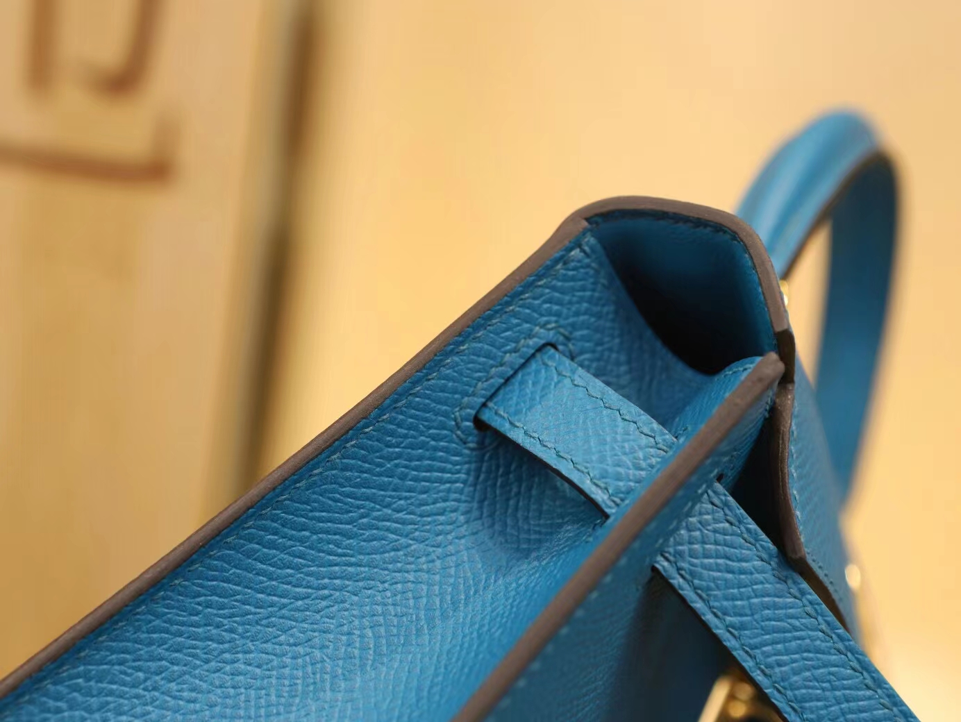 全手缝 Hermes爱马仕7W伊兹密尔蓝Blue izmir Epsom皮迷你凯莉包二代Mini Kelly19CM