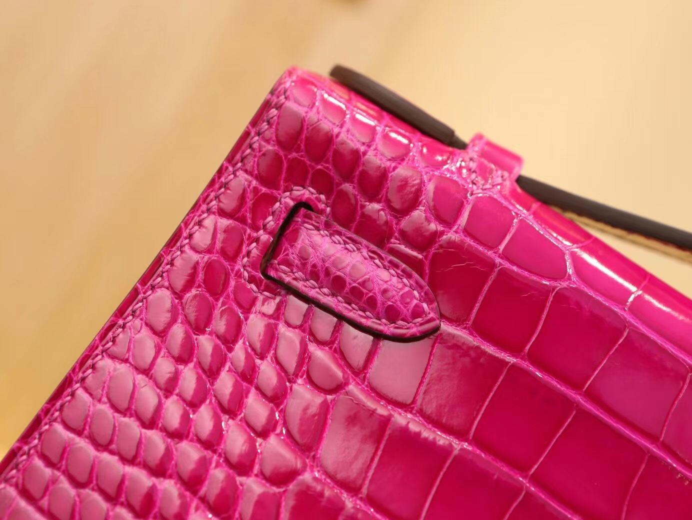 Hermes Mini Kelly Pochette22cm 爱马仕J5天方夜谭粉紫亮面方块鳄鱼迷你凯莉包一代