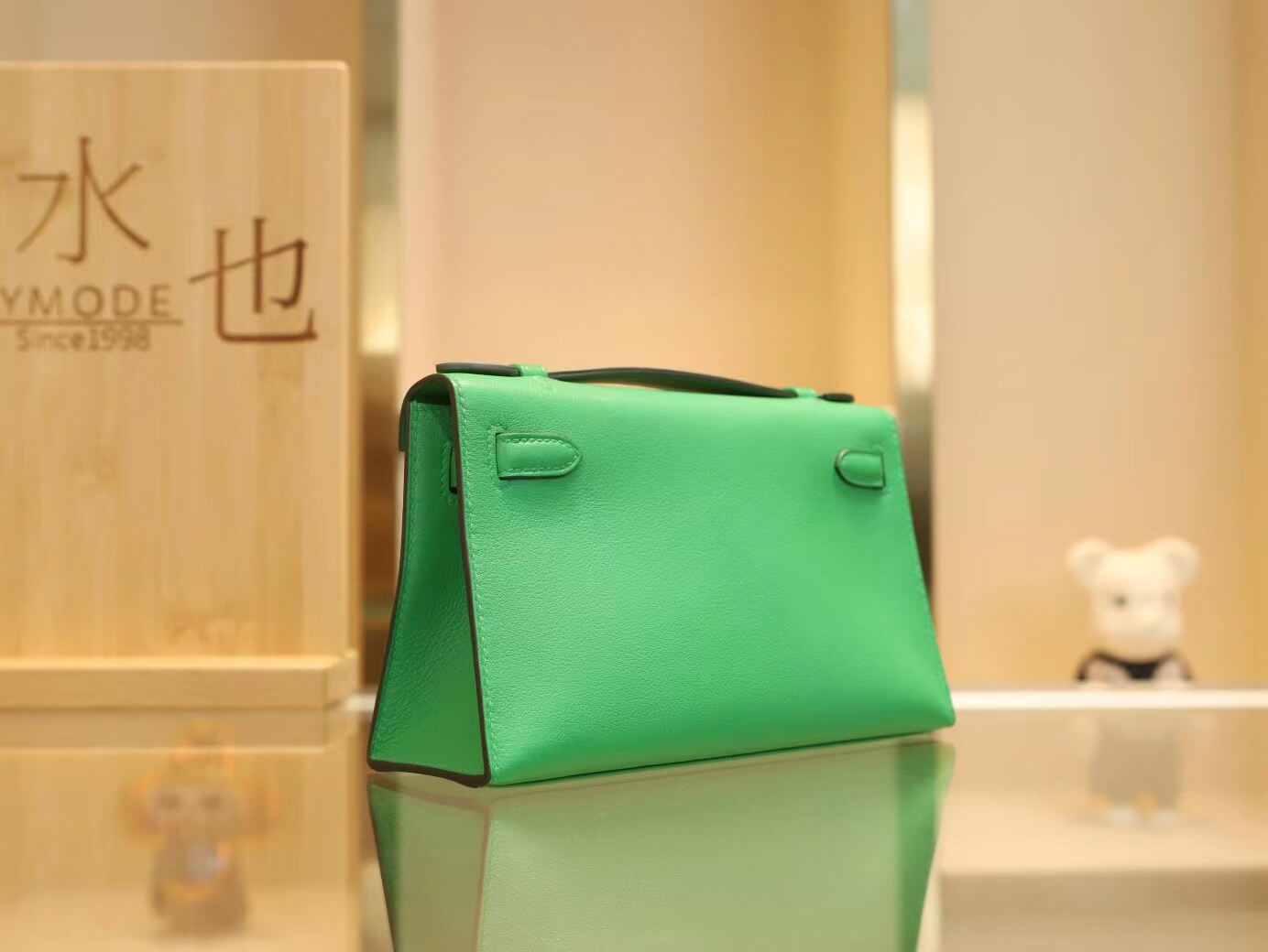 爱马仕迷你凯莉包一代 Hermes 1K竹子绿Swift皮Mini Kelly Pochette22cm 金扣