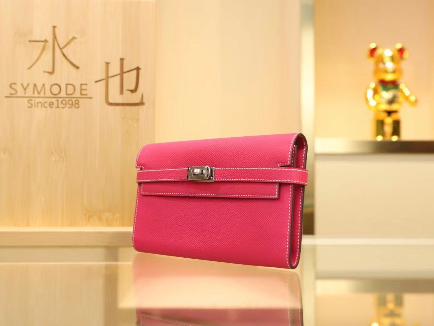 Symode爱马仕Hermes 糖果粉E5 Rose tyrien Epsom皮Kelly凯莉长款钱包