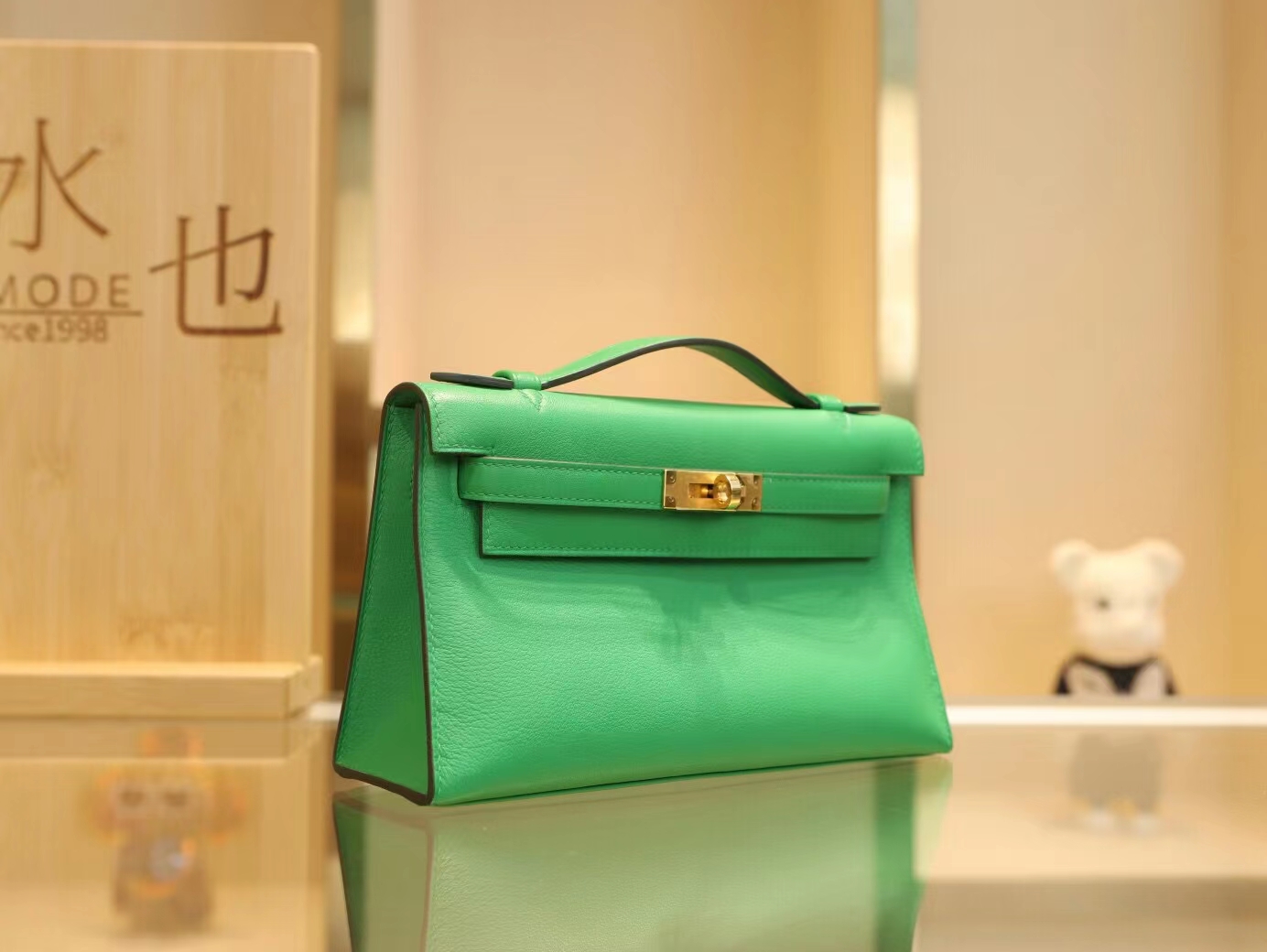 爱马仕迷你凯莉包一代 Hermes 1K竹子绿Swift皮Mini Kelly Pochette22cm 金扣