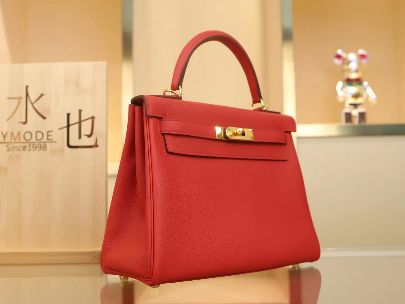 爱马仕包包定制 Hermes Kelly25/28CM Q5国旗红TC皮凯莉包 金扣/银扣