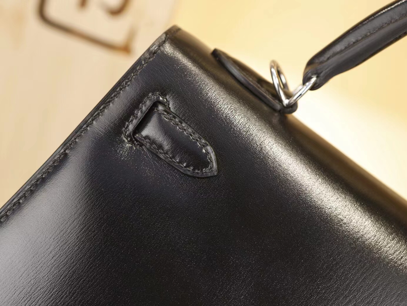 Symode Hermes爱马仕89黑色Noir Box小牛皮凯莉包Kelly女包25CM 银扣