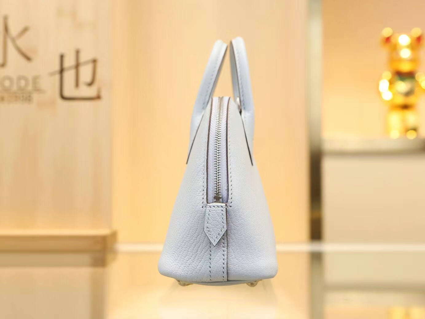 水也名品 Hermes Mini Bolide18CM T0圣杯蓝Blue Brume山羊皮迷你保龄球包