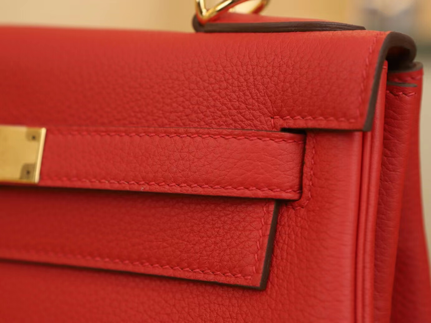爱马仕包包定制 Hermes Kelly25/28CM Q5国旗红TC皮凯莉包 金扣/银扣