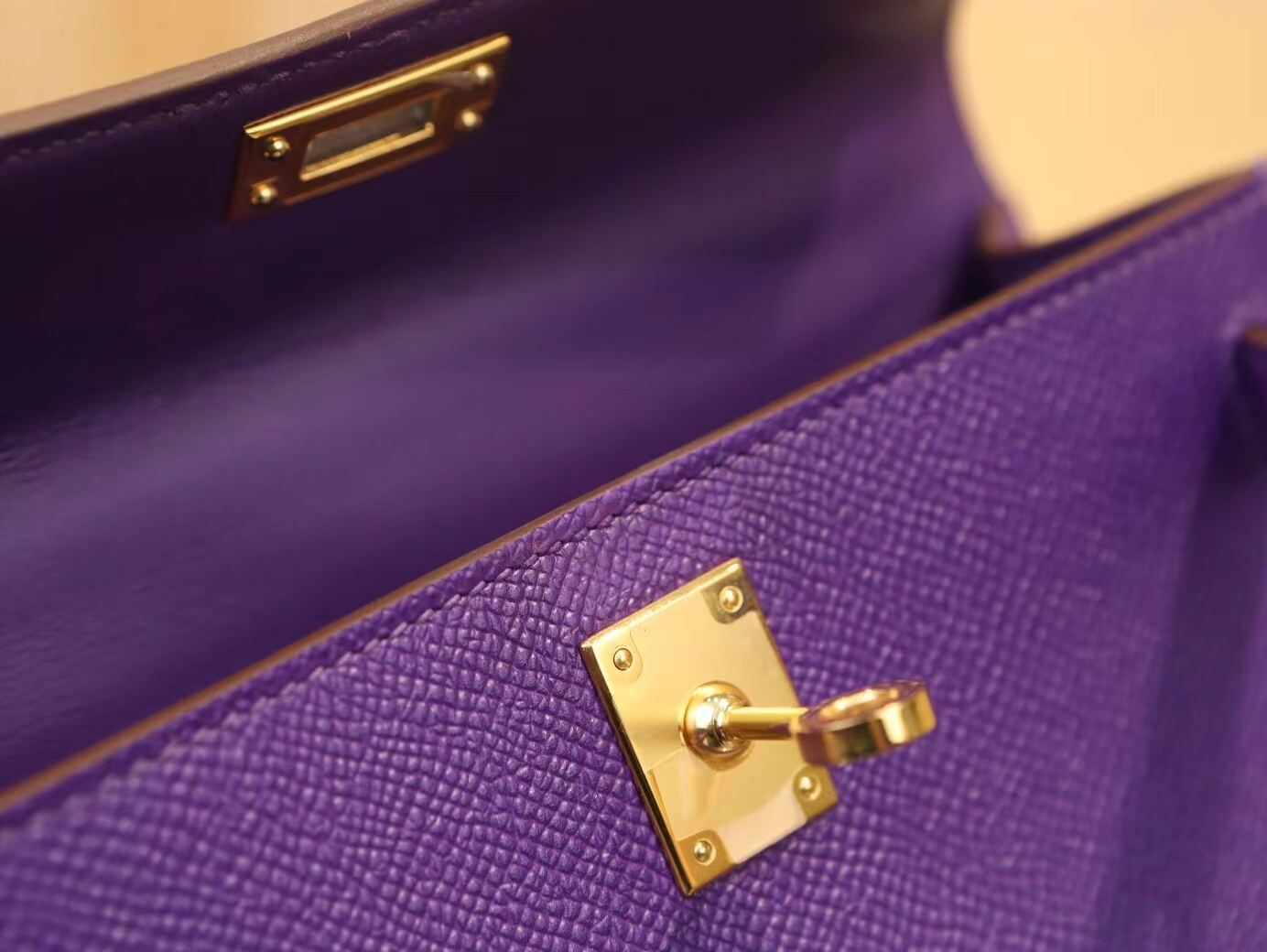 Hermes Mini Kelly19CM 爱马仕梦幻紫9W Crocus Epsom皮迷你凯莉包二代