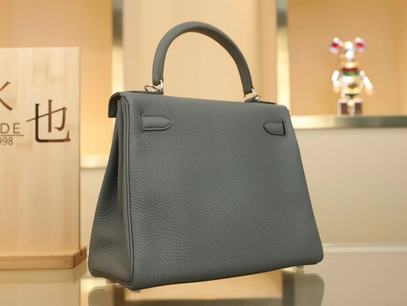 爱马仕凯莉包内缝 Hermes杏绿色63 Vert Amande Togo皮Kelly 28CM 银扣
