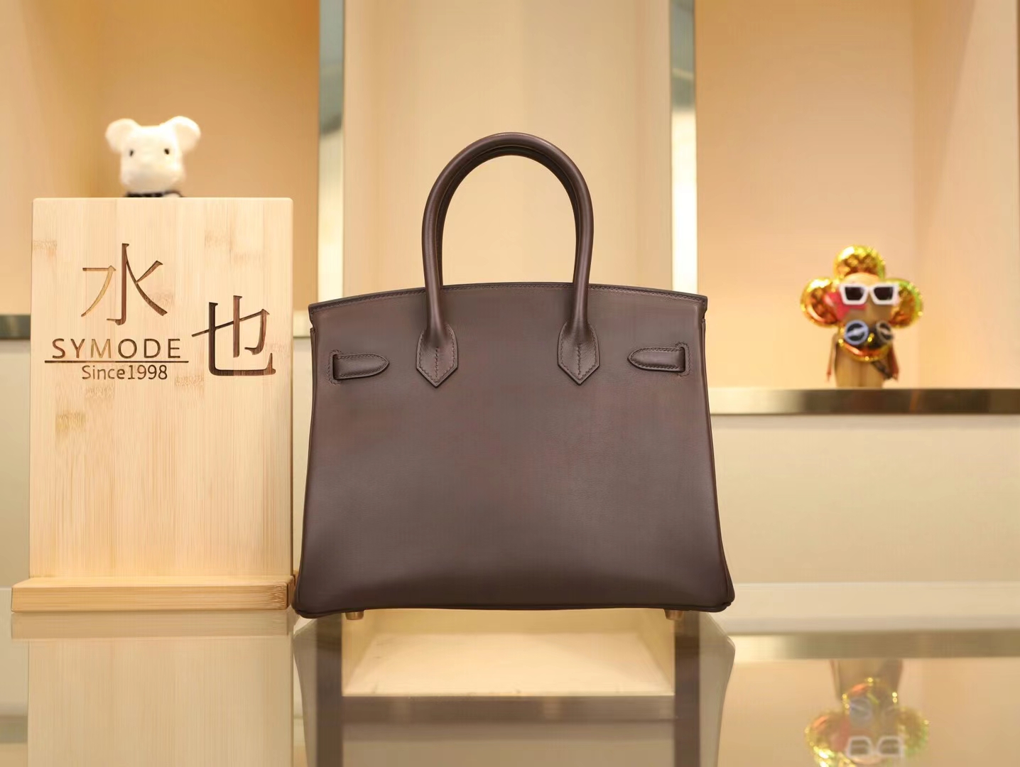 爱马仕包包官网 Hermes乌木色cc46 Ebene马鞍皮铂金包Birkin30CM 金扣