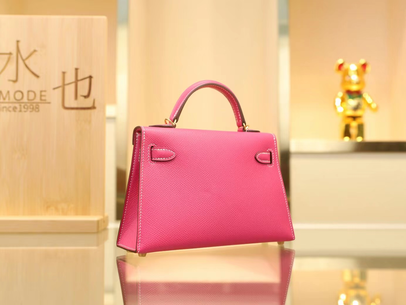 爱马仕包包货源 Hermes E5糖果粉Epsom掌纹牛皮迷你凯莉包二代Mini Kelly19CM