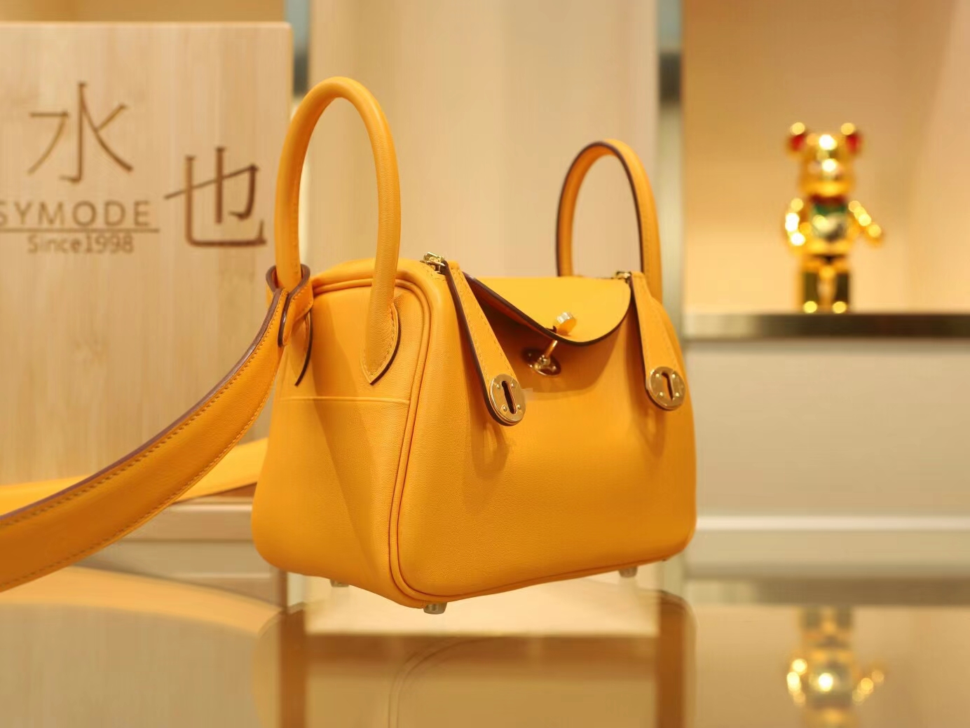 Symode Hermes 9V太阳黄内拼93经典橙迷你琳迪包Mini Lindy19CM 金扣