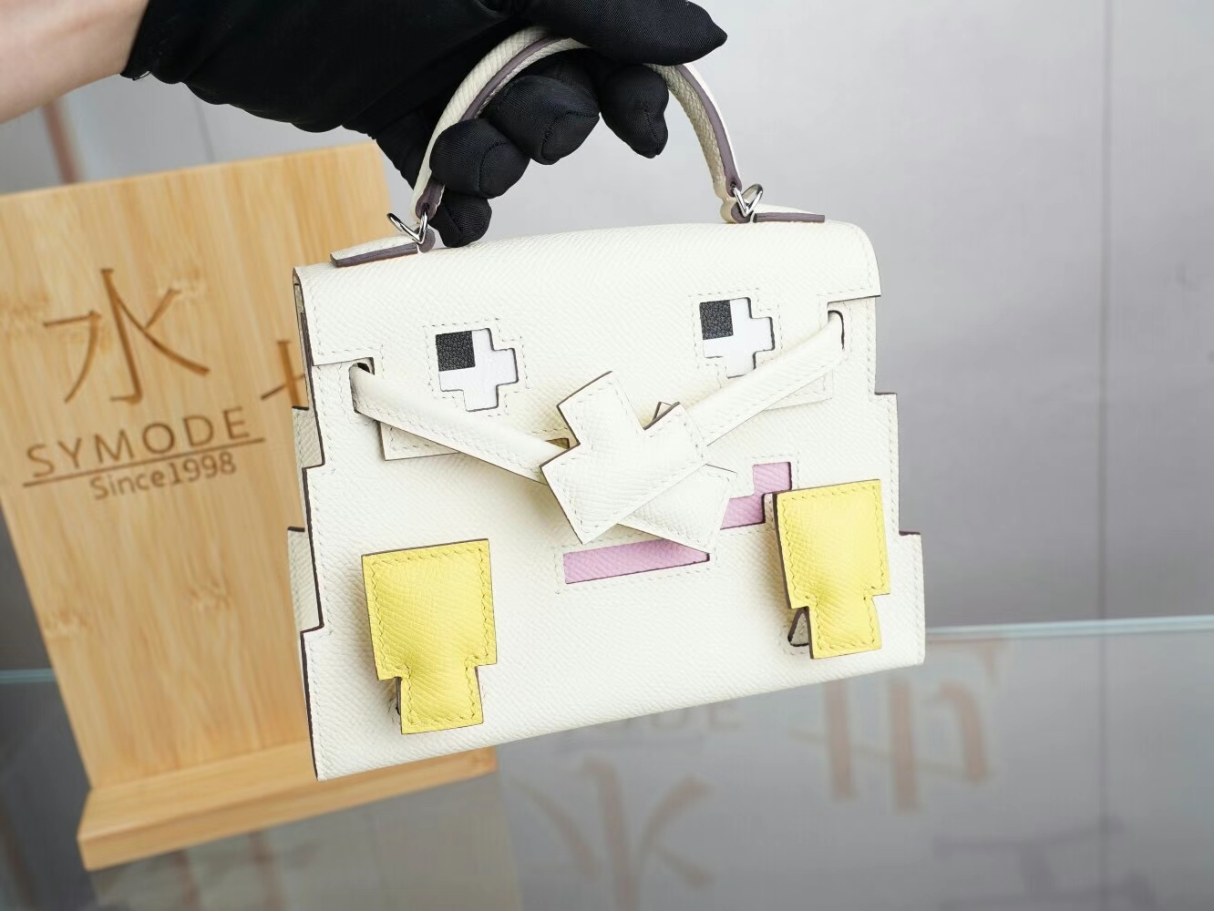 新款爱马仕马赛克娃娃包 Hermes Kelly Doll Picto I2奶油白Epsom皮 银扣
