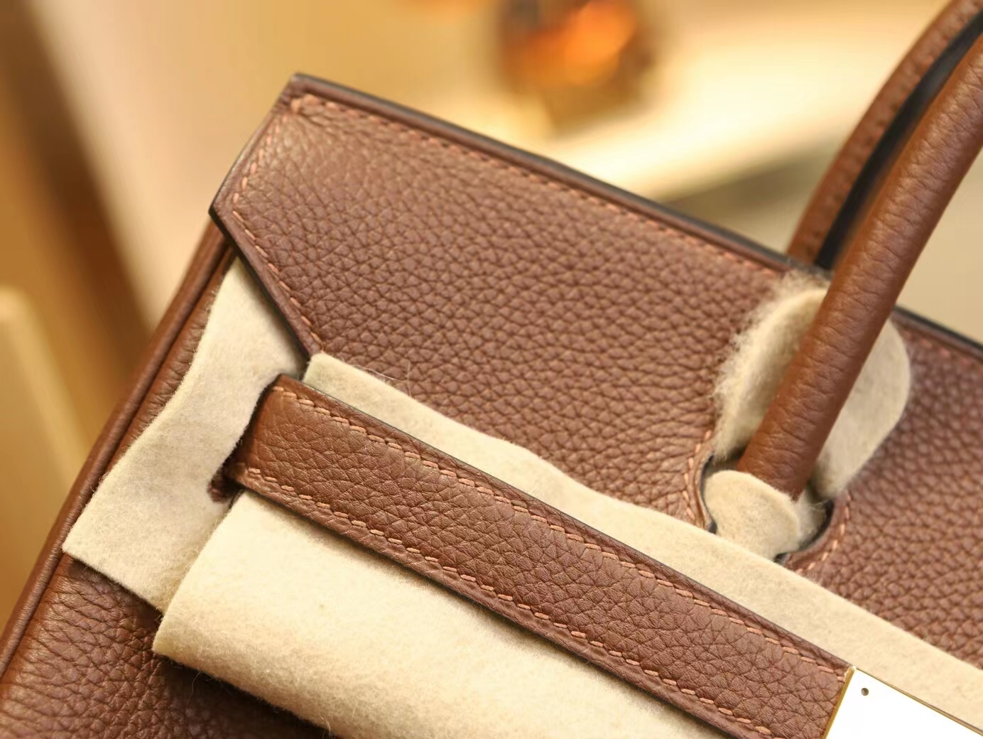 Hermes Birkin30CM 爱马仕4G焦糖色Brulee Togo皮铂金包手提女包 金扣