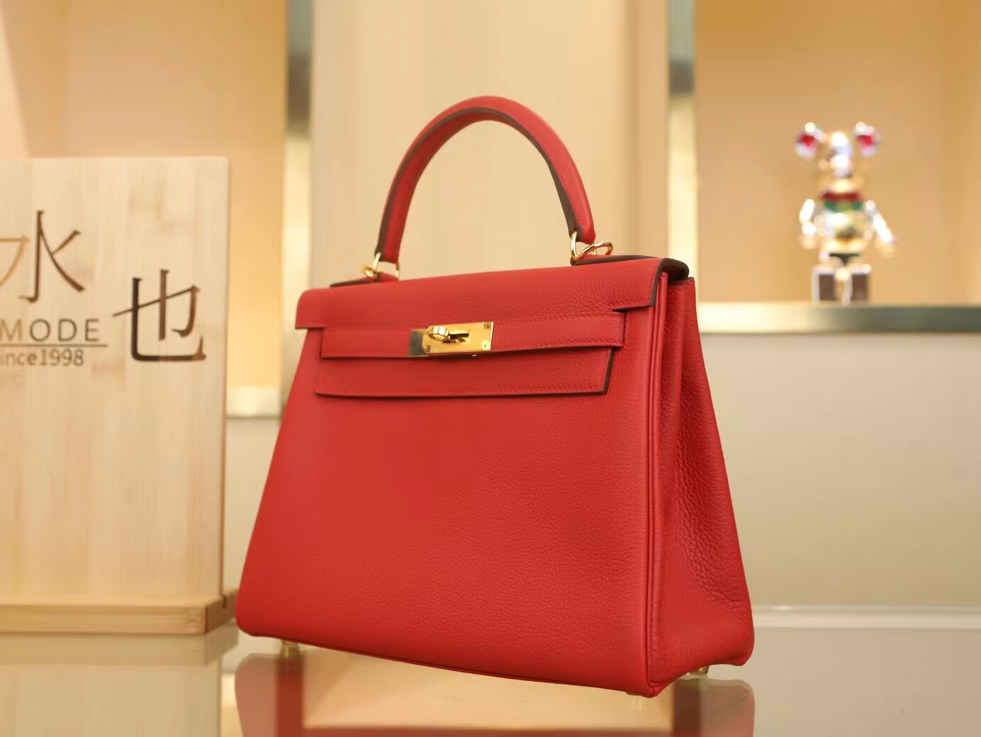 爱马仕包包定制 Hermes Kelly25/28CM Q5国旗红TC皮凯莉包 金扣/银扣