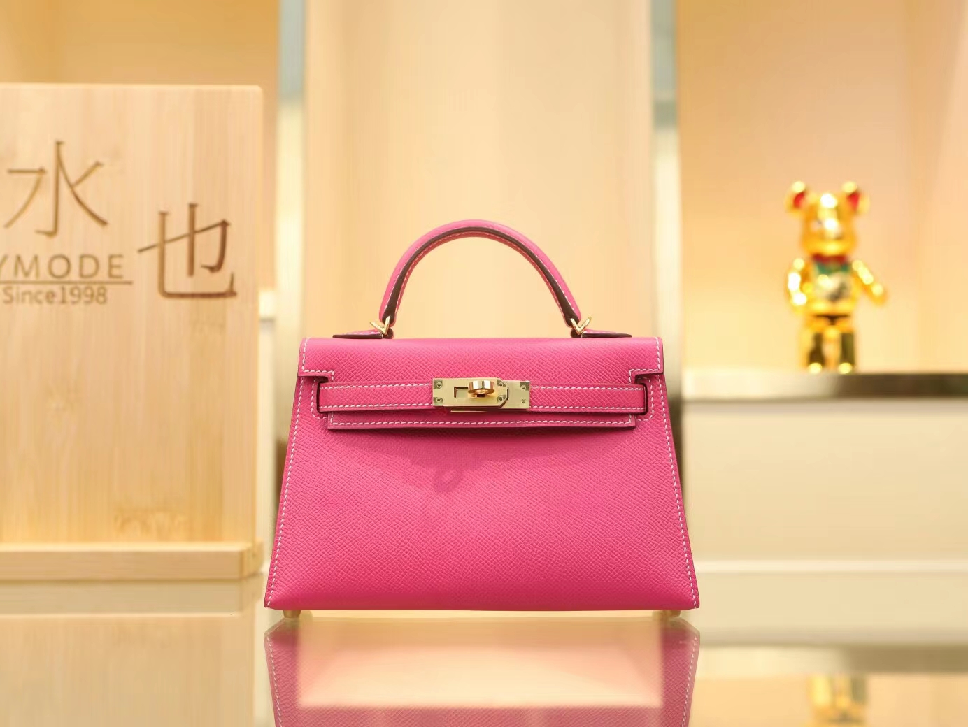 爱马仕包包货源 Hermes E5糖果粉Epsom掌纹牛皮迷你凯莉包二代Mini Kelly19CM