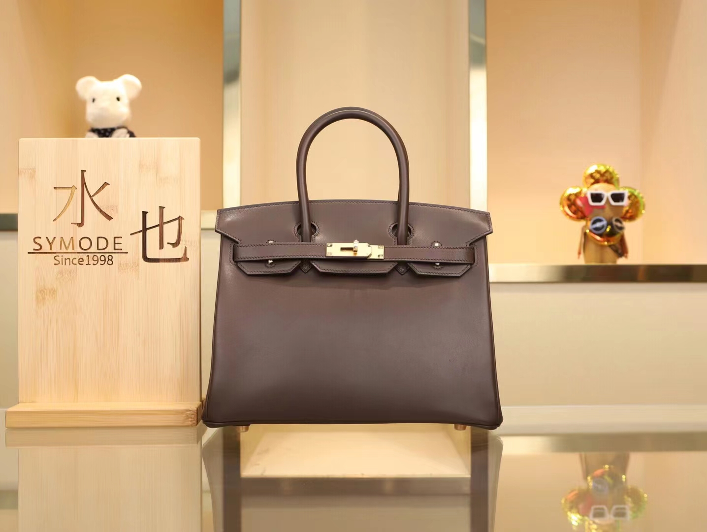 爱马仕包包官网 Hermes乌木色cc46 Ebene马鞍皮铂金包Birkin30CM 金扣
