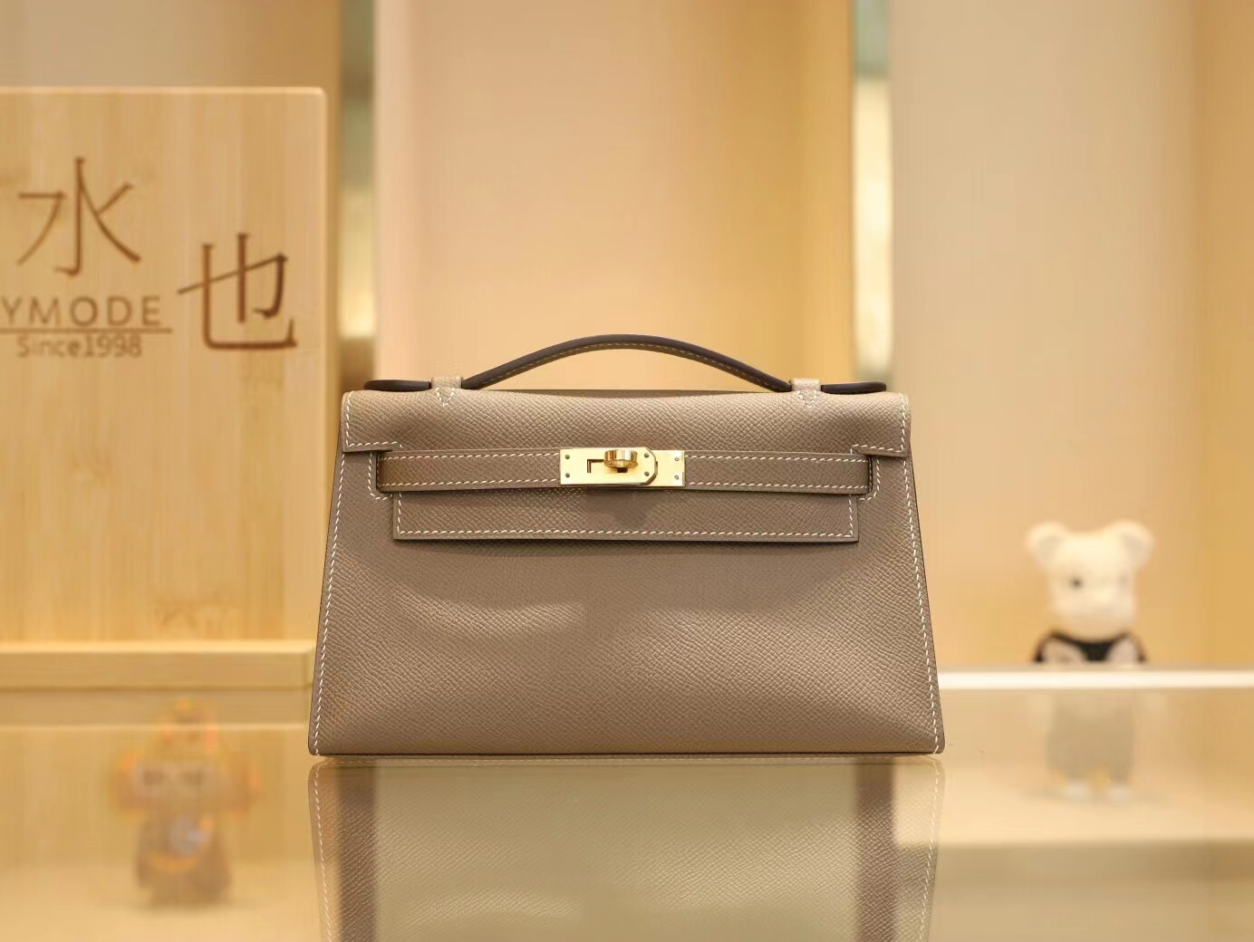 Symode爱马仕Hermes Mini Kelly Pochette22cm 18大象灰Epsom皮 金扣