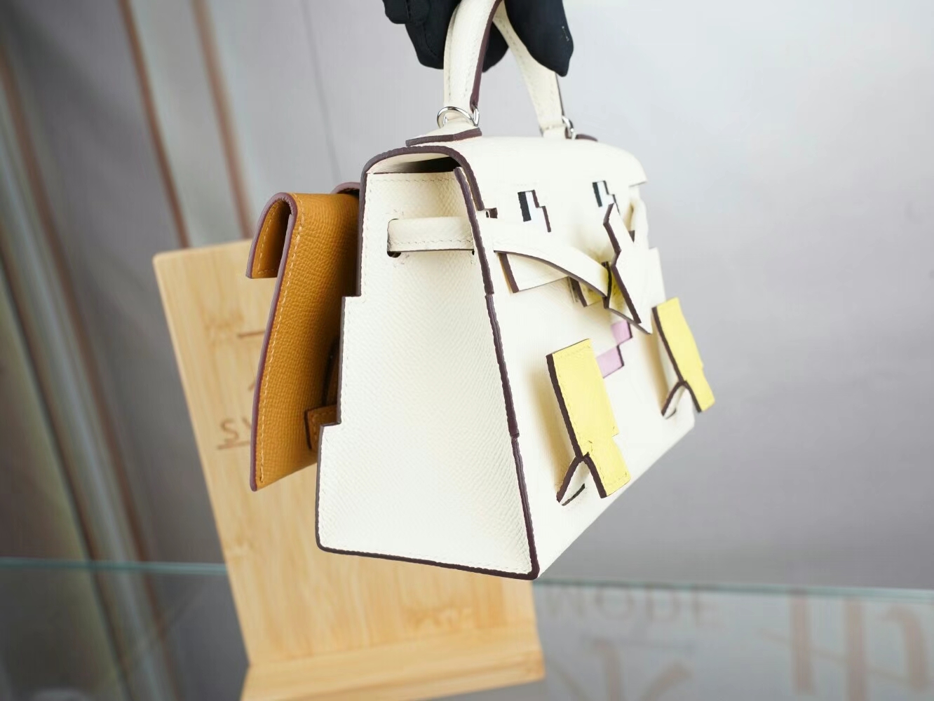 新款爱马仕马赛克娃娃包 Hermes Kelly Doll Picto I2奶油白Epsom皮 银扣