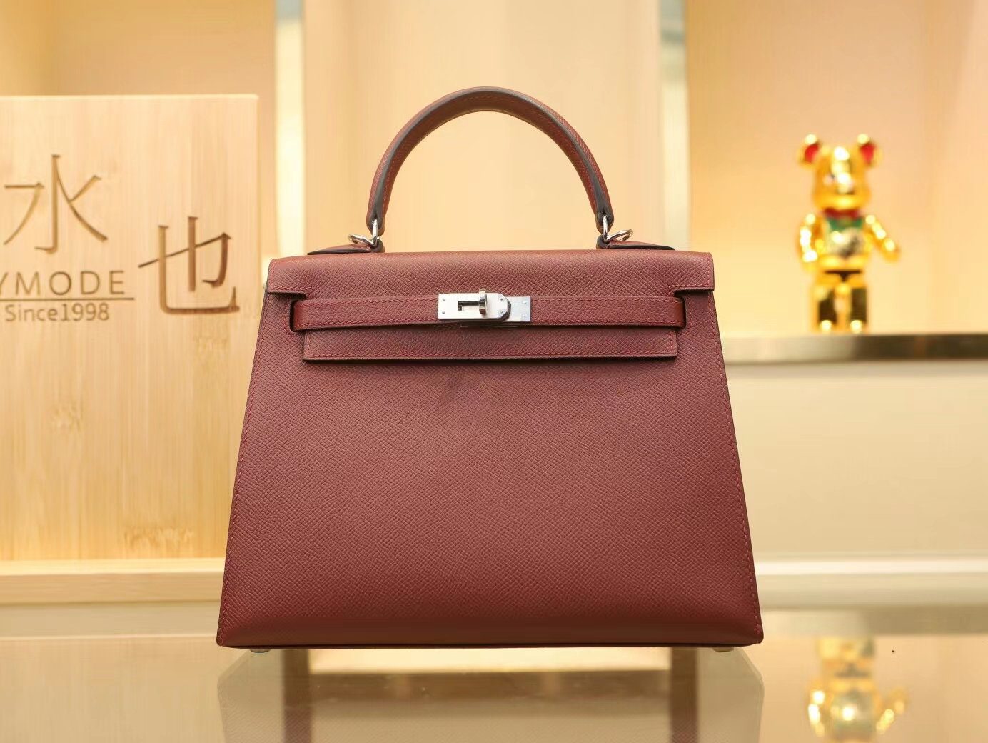 全手缝 Hermes爱马仕Epsom皮爱马仕红CK55 Rouge H凯莉包Kelly 25CM