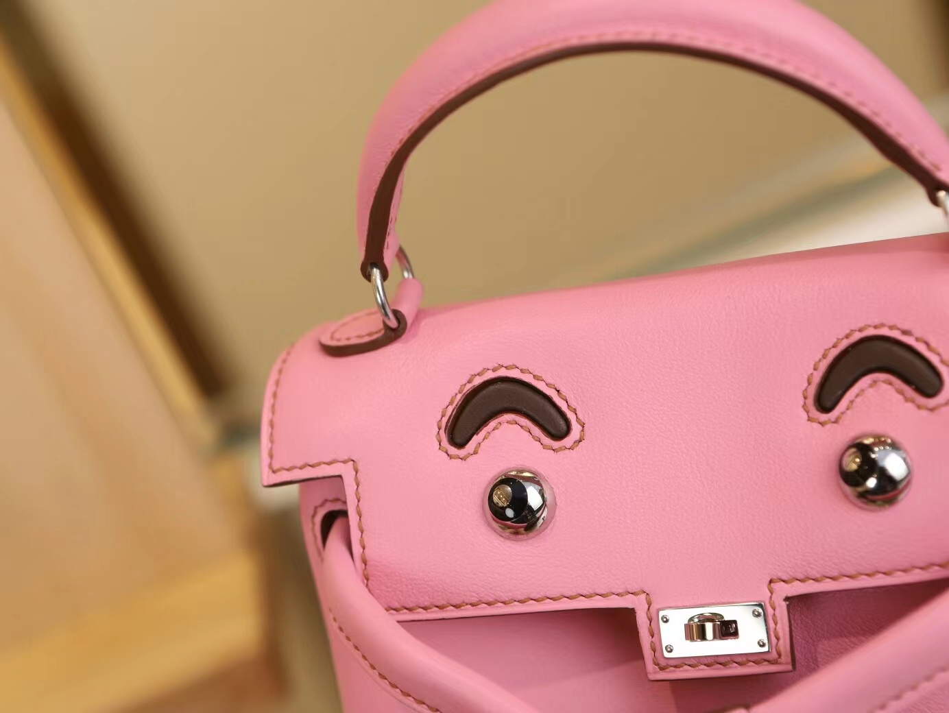 水也名品 Hermes Kelly Doll 16CM 爱马仕樱花粉Swift皮凯莉娃娃包 银扣