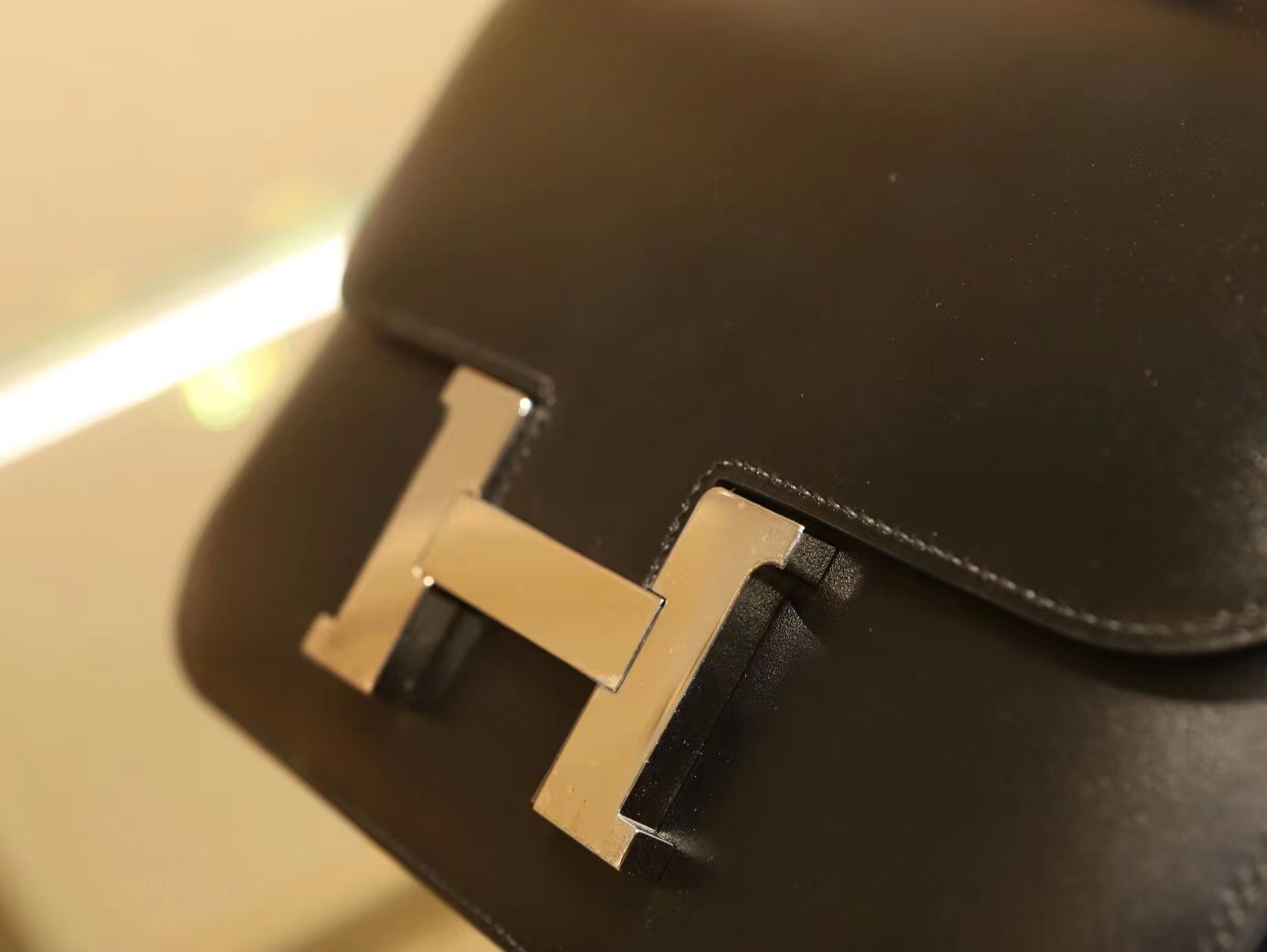 水也名品 Hermes Constance24CM 爱马仕黑色Noir Box皮康斯坦包 银扣