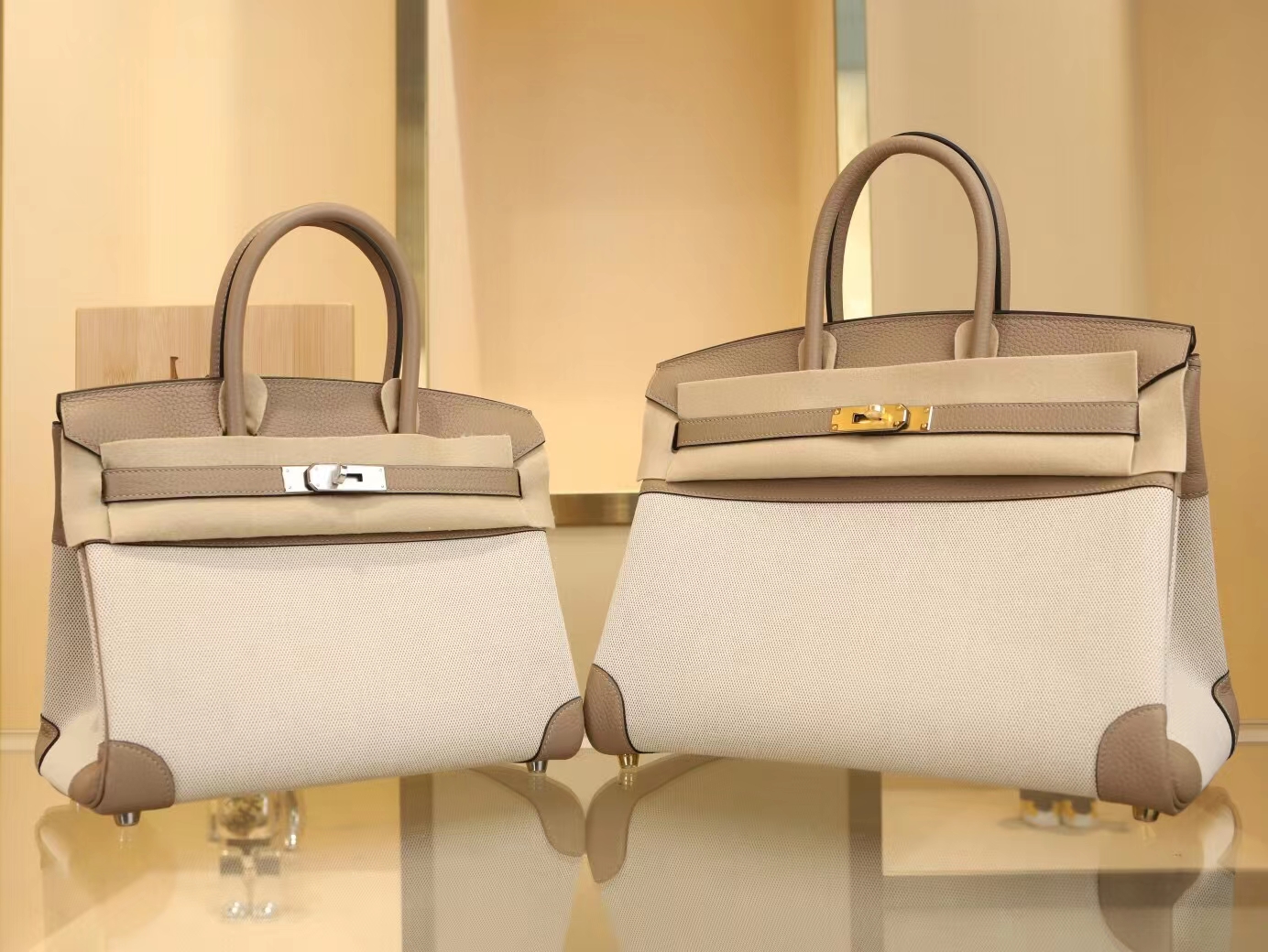 水也名品 Hermes Birkin30CM 爱马仕帆布拼斑鸠灰Togo皮铂金包 银扣