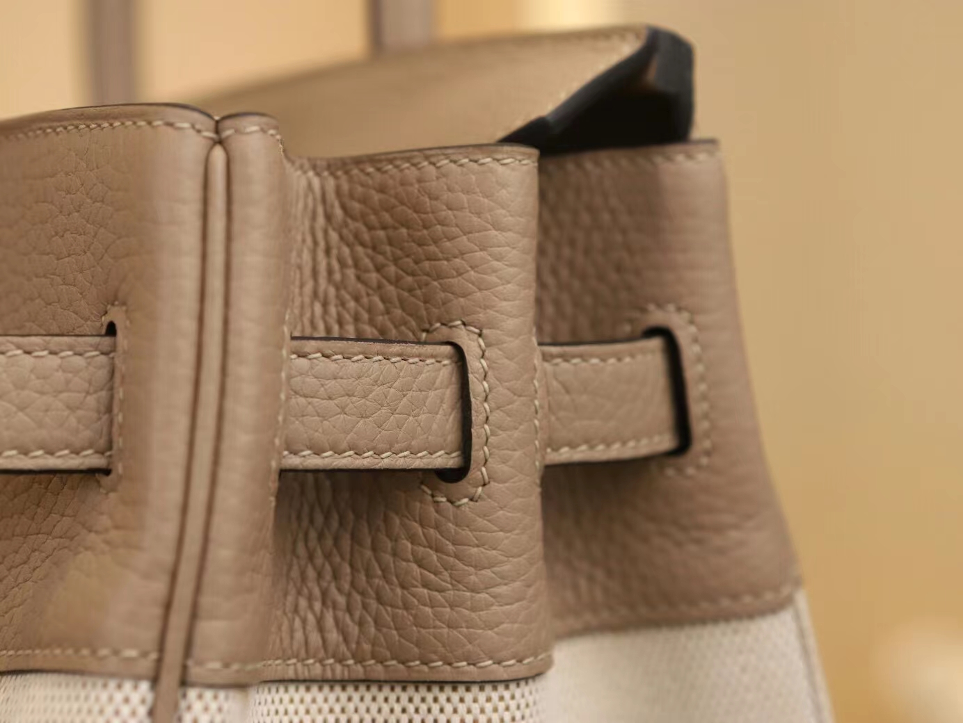 水也名品 Hermes Birkin30CM 爱马仕帆布拼斑鸠灰Togo皮铂金包 银扣