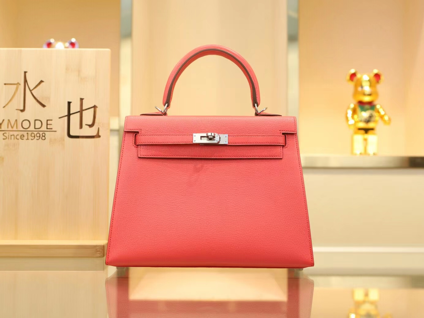 Hermes Kelly28CM 爱马仕斋普尔粉T5 Rose Jaipur山羊皮凯莉包 外缝 银扣