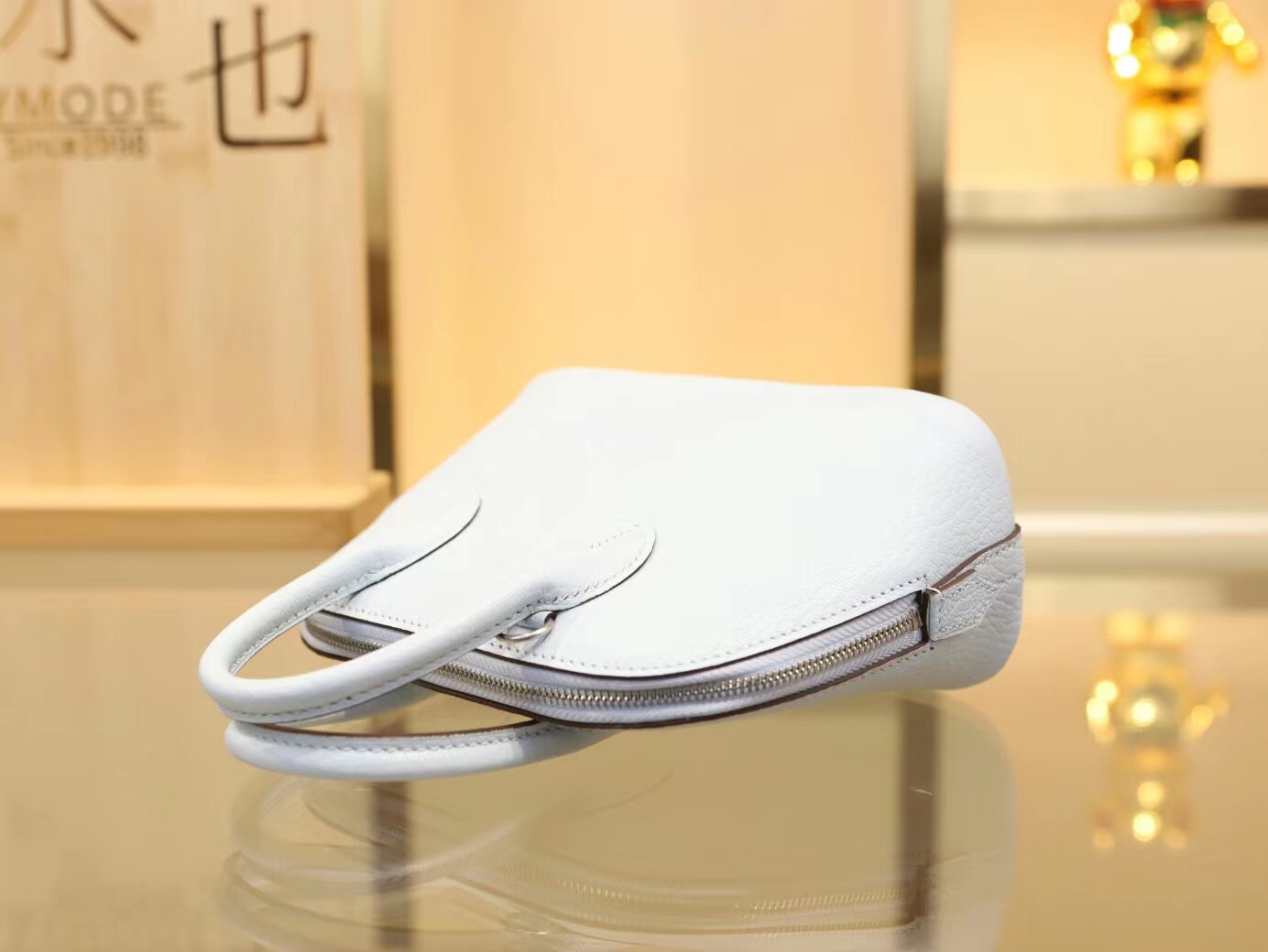 水也名品 Hermes Mini Bolide18CM T0圣杯蓝Blue Brume山羊皮迷你保龄球包