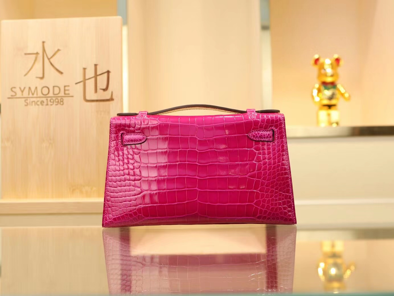 Hermes Mini Kelly Pochette22cm 爱马仕J5天方夜谭粉紫亮面方块鳄鱼迷你凯莉包一代