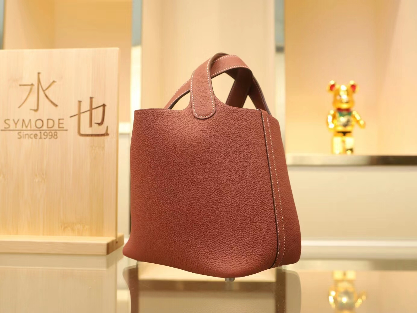 Hermes Picotin Lock18/22CM 爱马仕4E枫叶棕TC皮菜篮子包水桶包 银扣