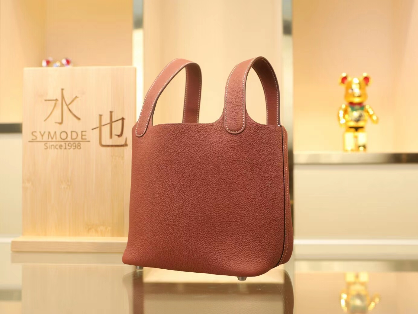 Hermes Picotin Lock18/22CM 爱马仕4E枫叶棕TC皮菜篮子包水桶包 银扣