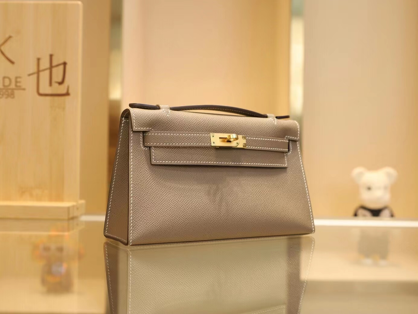 Symode爱马仕Hermes Mini Kelly Pochette22cm 18大象灰Epsom皮 金扣