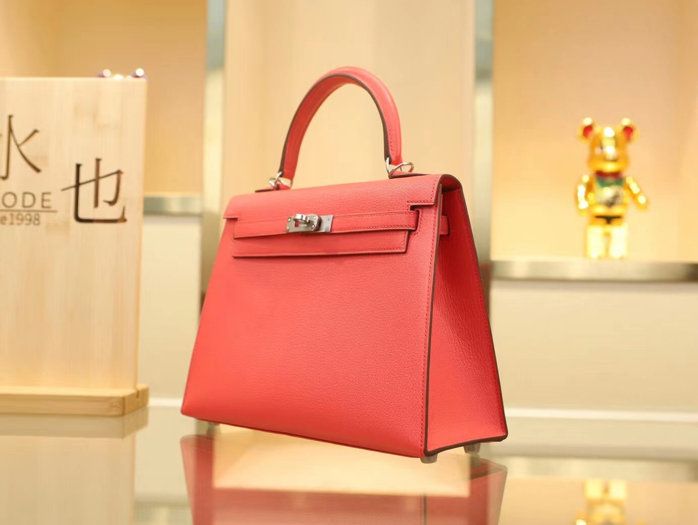 Hermes Kelly28CM 爱马仕斋普尔粉T5 Rose Jaipur山羊皮凯莉包 外缝 银扣