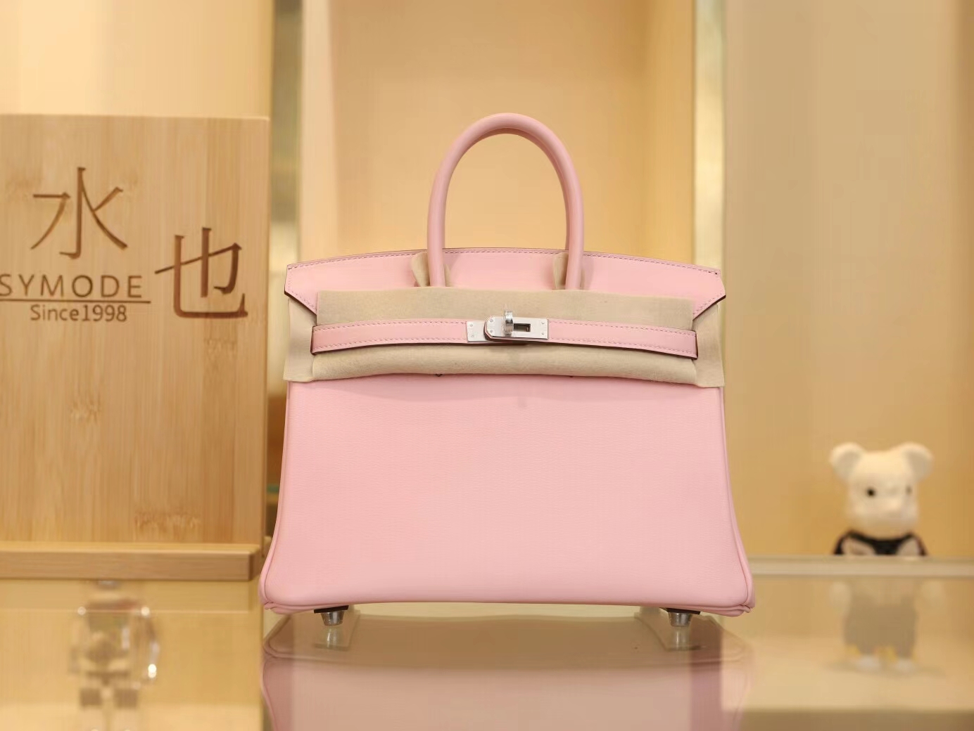 Symode爱马仕铂金包定制 Hermes 3Q水粉色Swift皮Birkin25CM 金/银扣