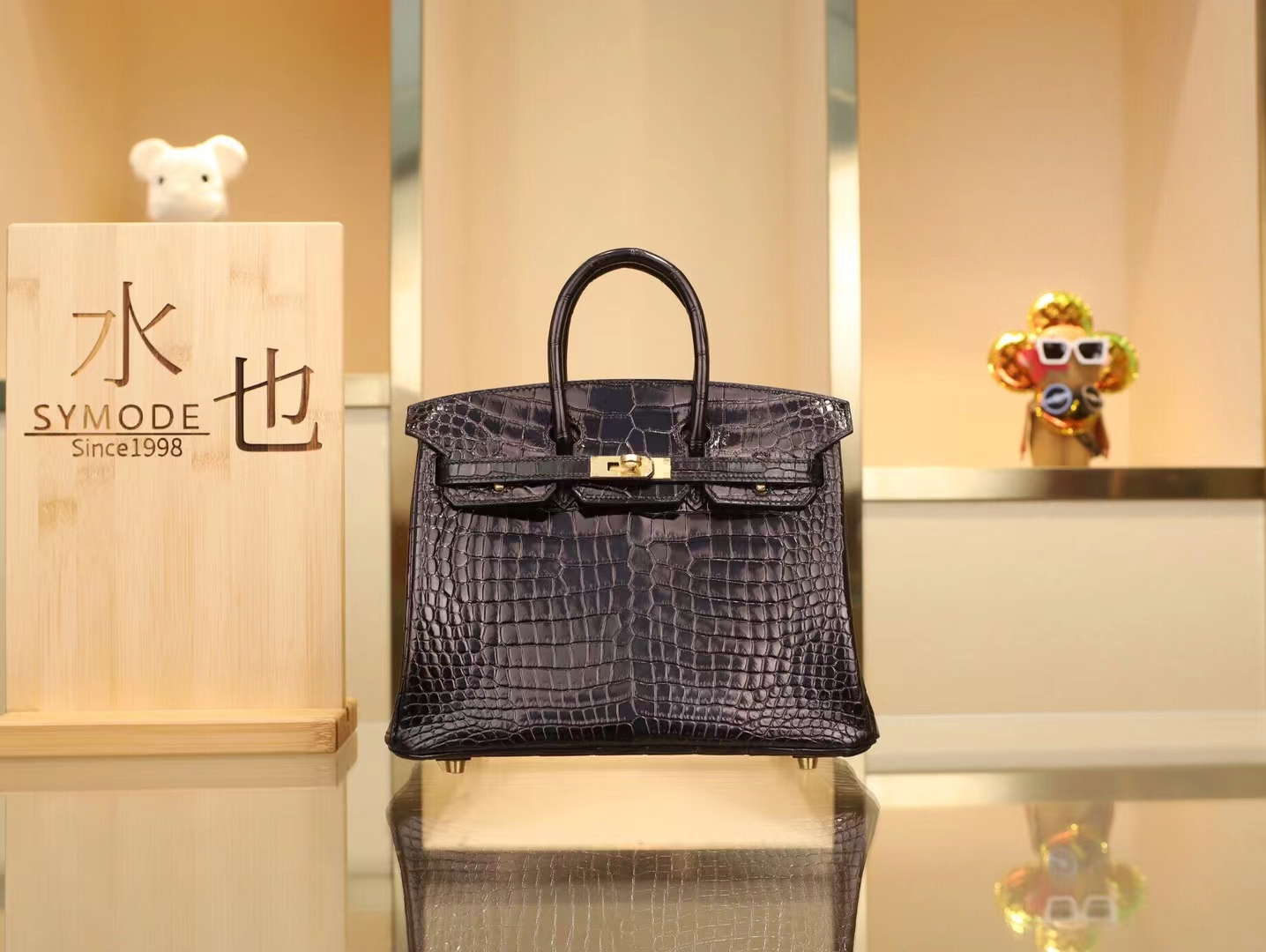 Hermes Birkin25CM 爱马仕89黑色Nior亮面倒V鳄鱼皮铂金包 金扣
