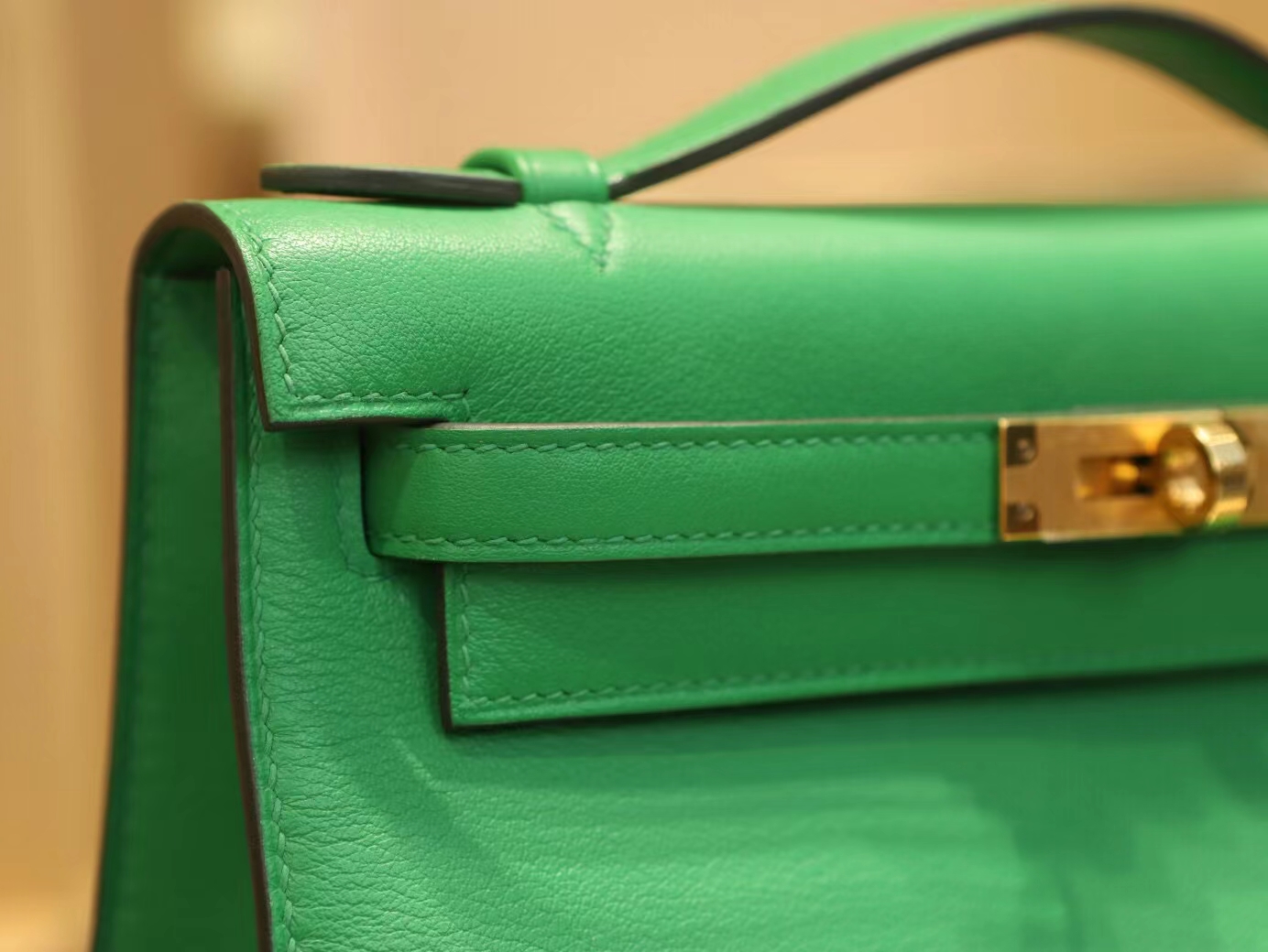 爱马仕迷你凯莉包一代 Hermes 1K竹子绿Swift皮Mini Kelly Pochette22cm 金扣