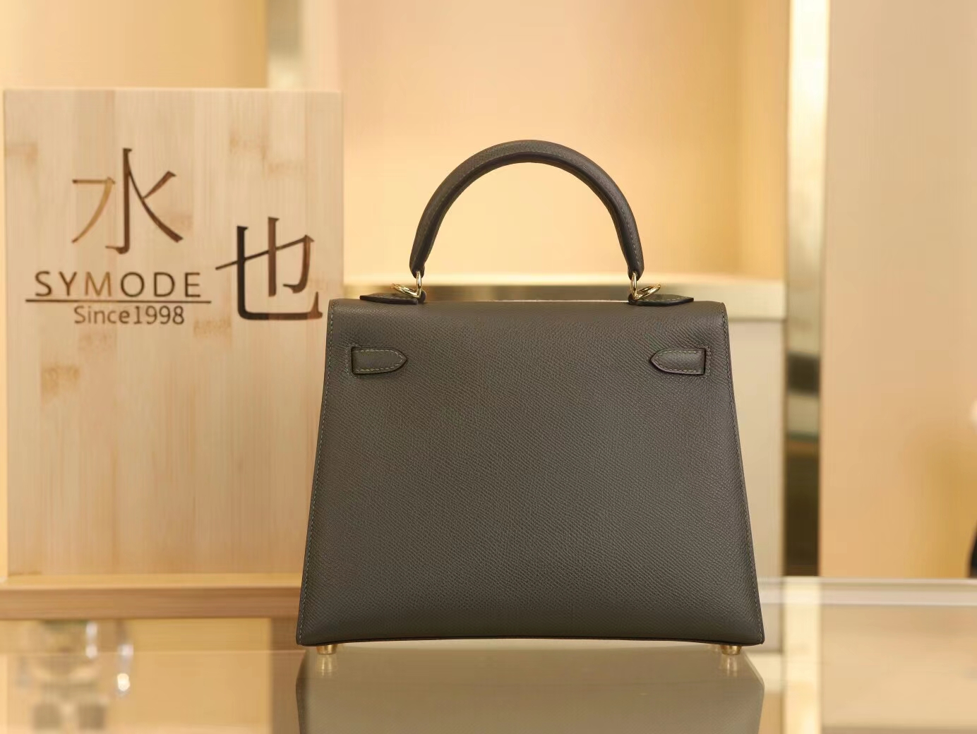 水也名品 Hermes爱马仕C6灰绿色Vert Gris Epsom皮外缝凯莉包Kelly25CM  金扣