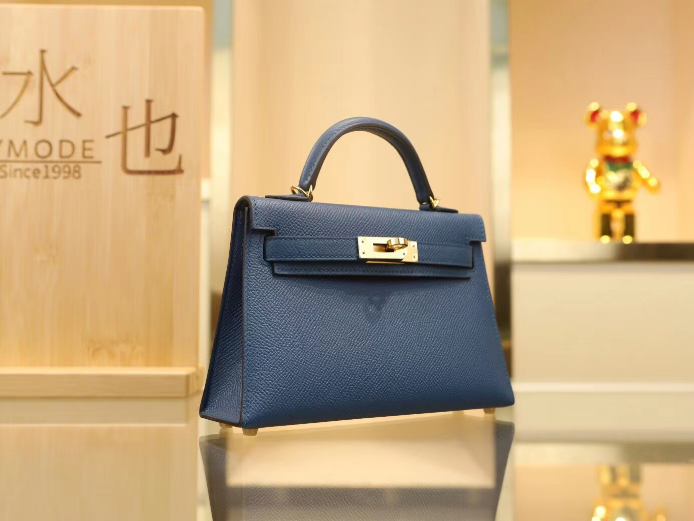 水也名品 Hermes Mini Kelly19CM 爱马仕S4深邃蓝Epsom皮迷你凯莉包二代