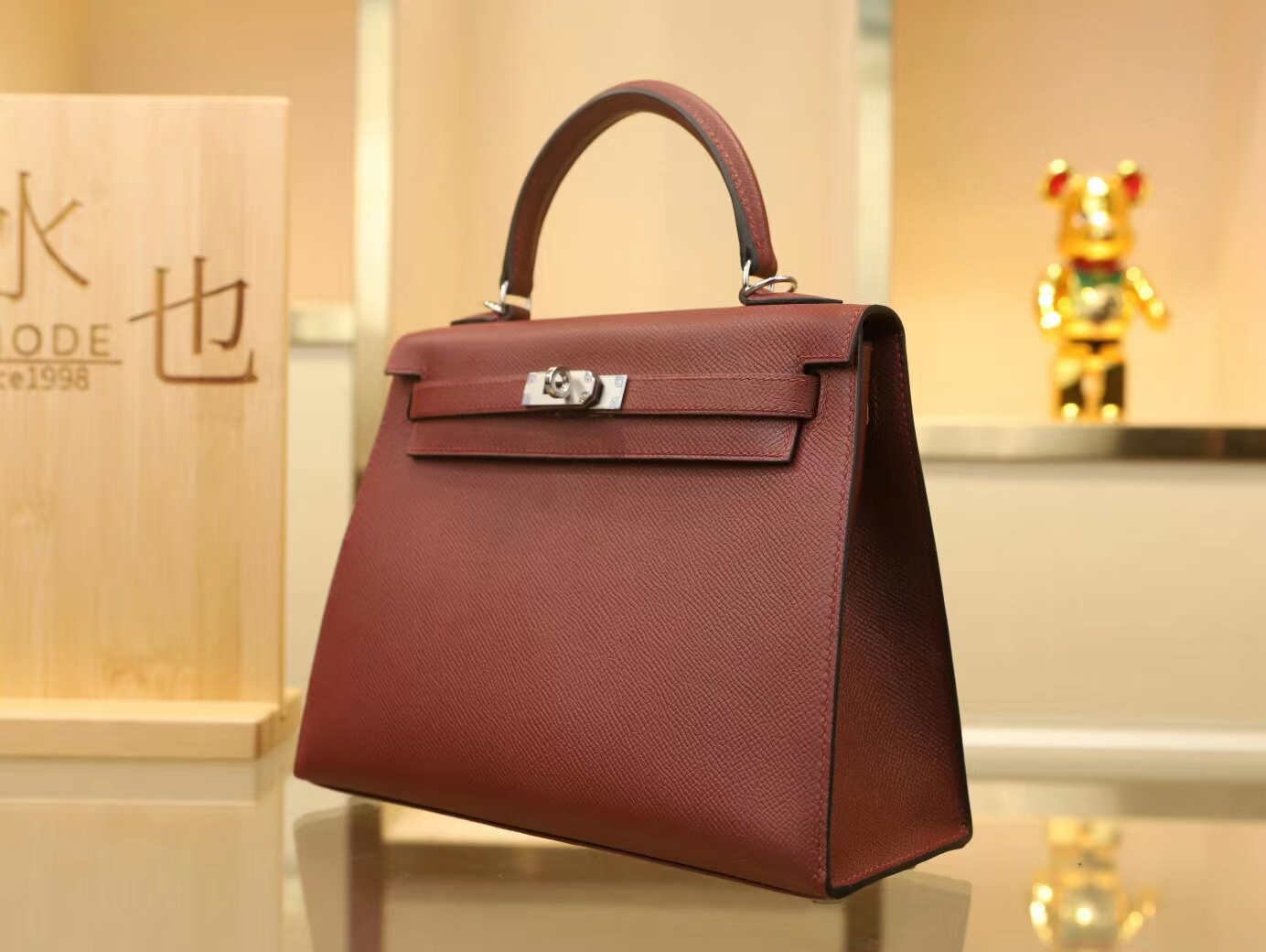 全手缝 Hermes爱马仕Epsom皮爱马仕红CK55 Rouge H凯莉包Kelly 25CM
