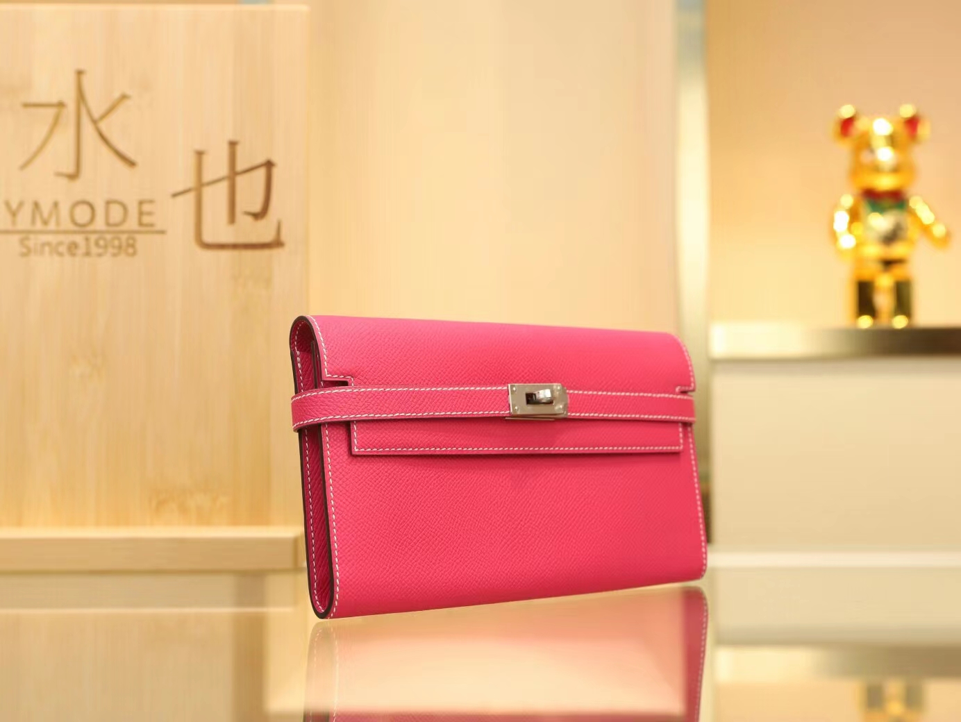 Symode爱马仕Hermes 糖果粉E5 Rose tyrien Epsom皮Kelly凯莉长款钱包