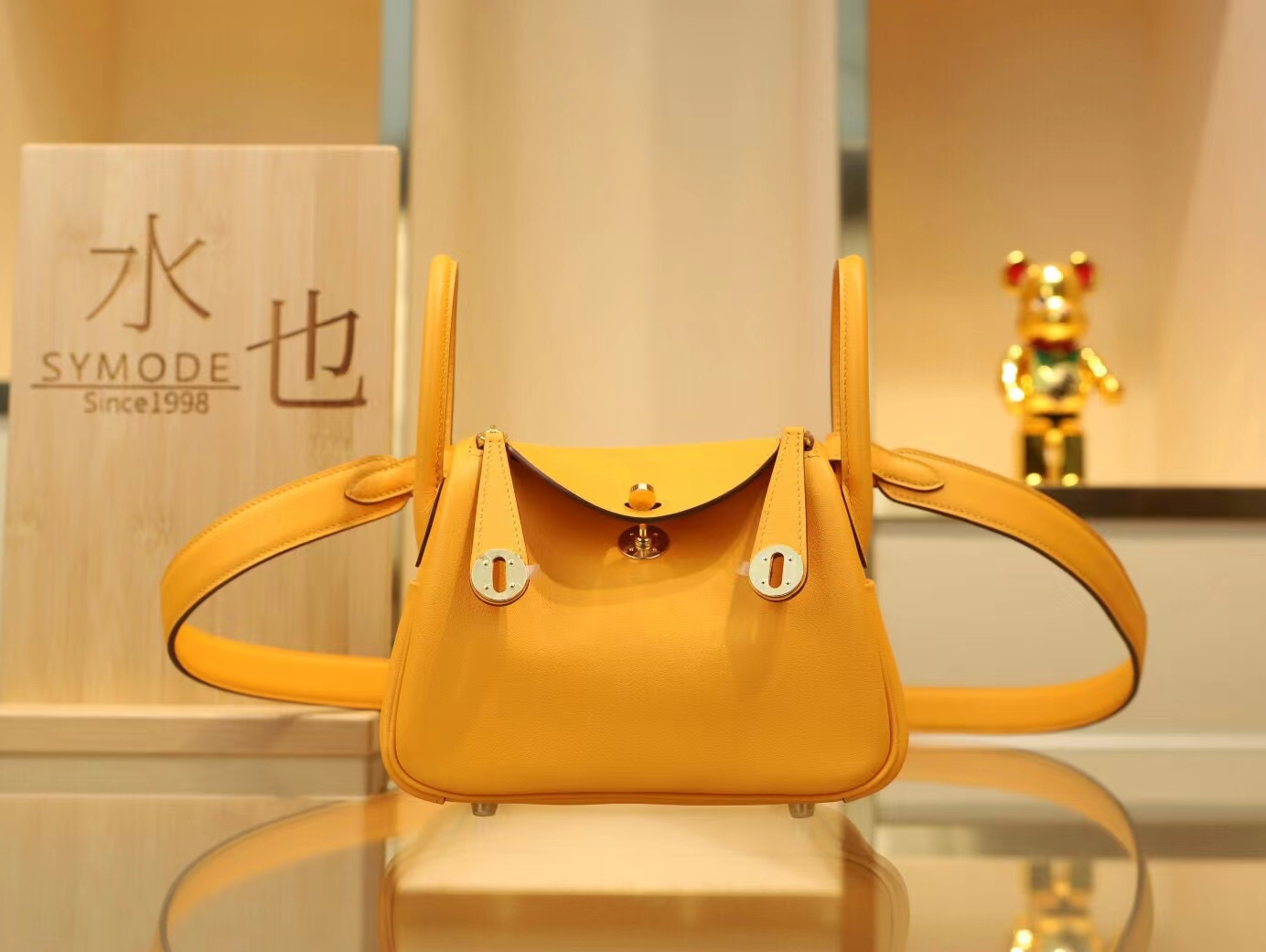 Symode Hermes 9V太阳黄内拼93经典橙迷你琳迪包Mini Lindy19CM 金扣