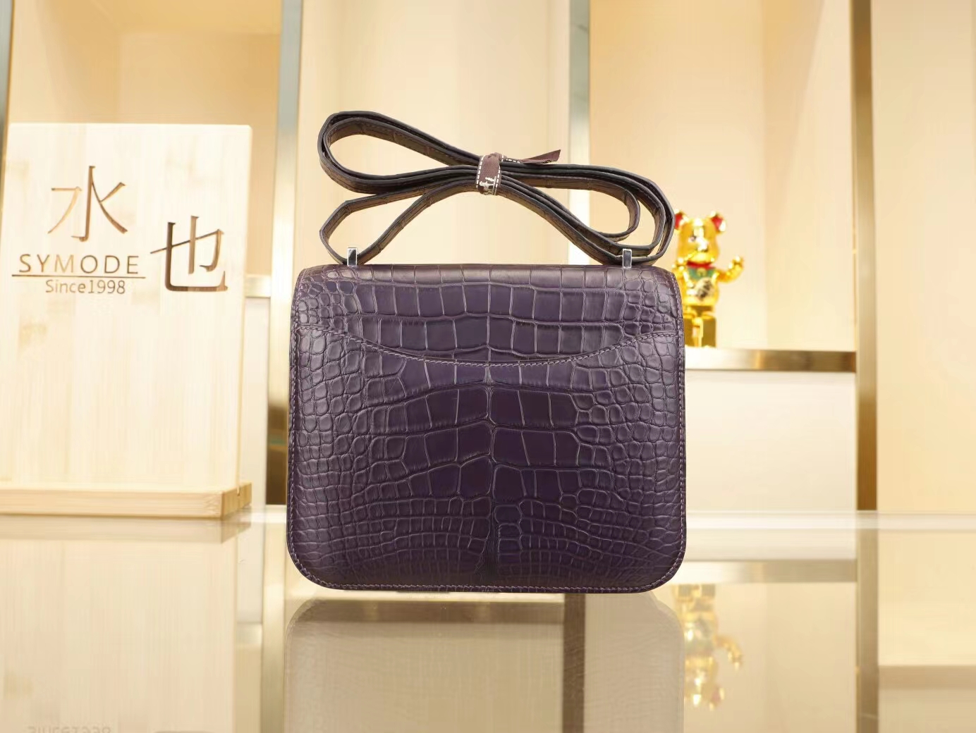 Symode Hermes Constance18CM 爱马仕9G水晶紫雾面方块鳄鱼皮康斯坦包 银扣