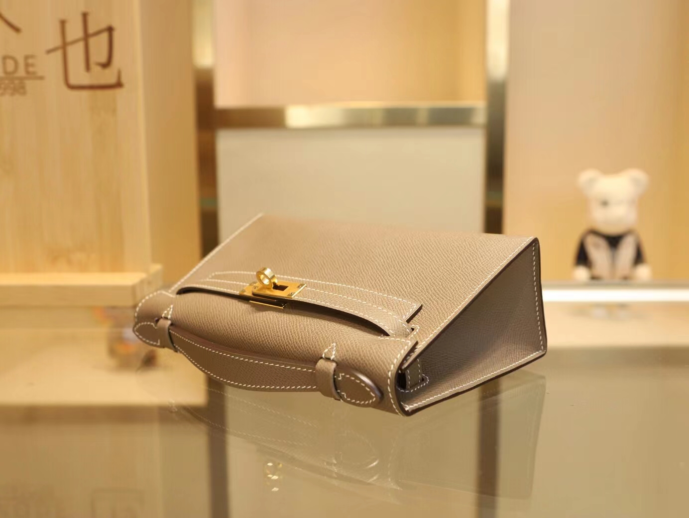 Symode爱马仕Hermes Mini Kelly Pochette22cm 18大象灰Epsom皮 金扣