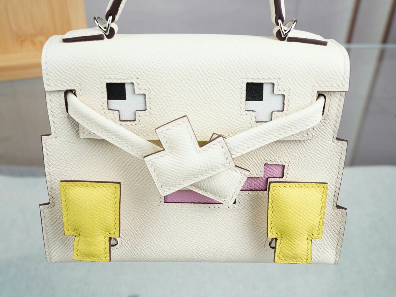 新款爱马仕马赛克娃娃包 Hermes Kelly Doll Picto I2奶油白Epsom皮 银扣