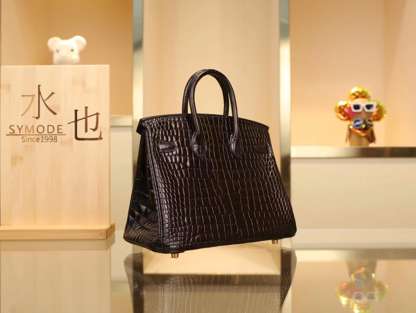 Hermes Birkin25CM 爱马仕89黑色Nior亮面倒V鳄鱼皮铂金包 金扣