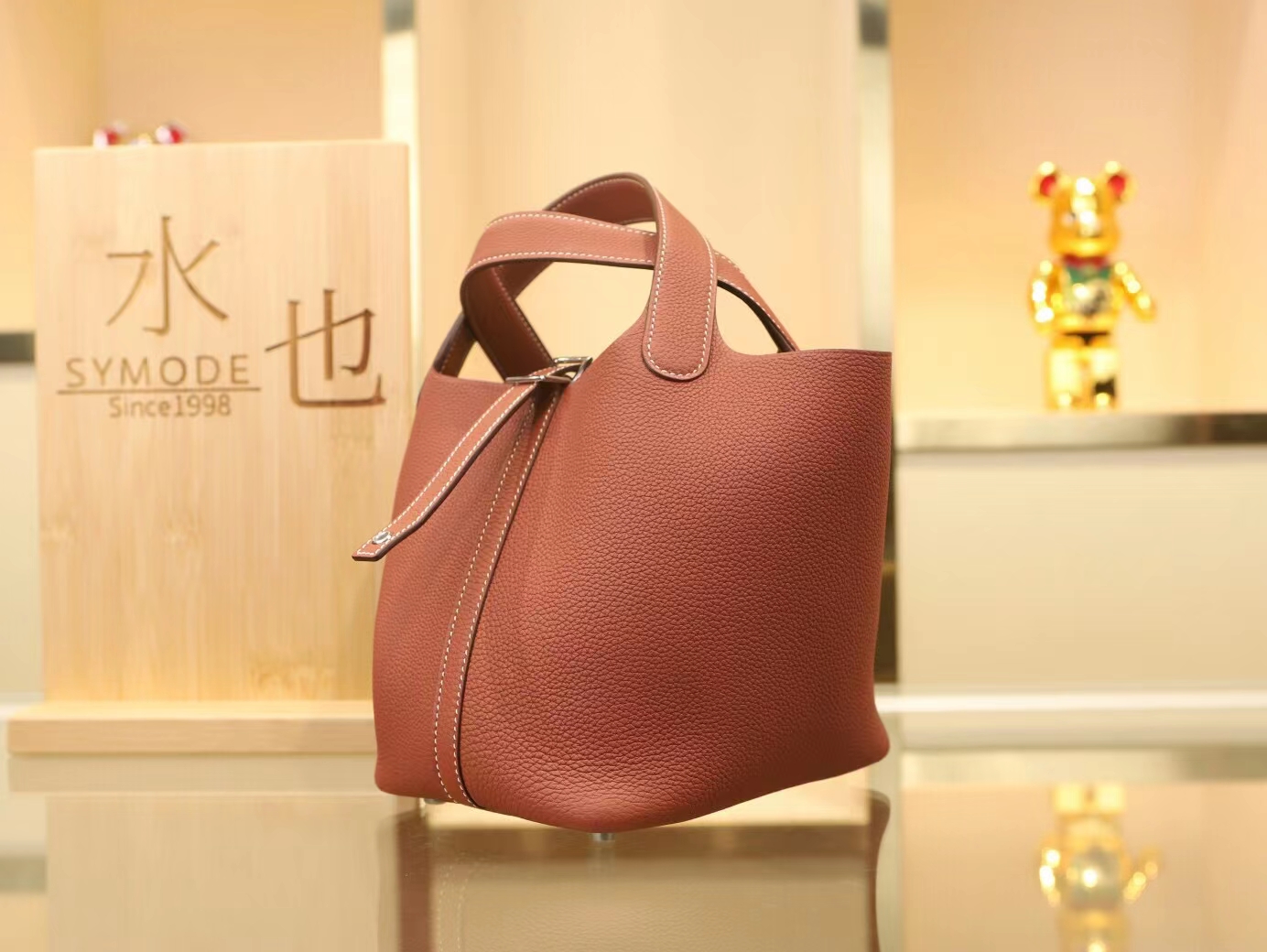 Hermes Picotin Lock18/22CM 爱马仕4E枫叶棕TC皮菜篮子包水桶包 银扣
