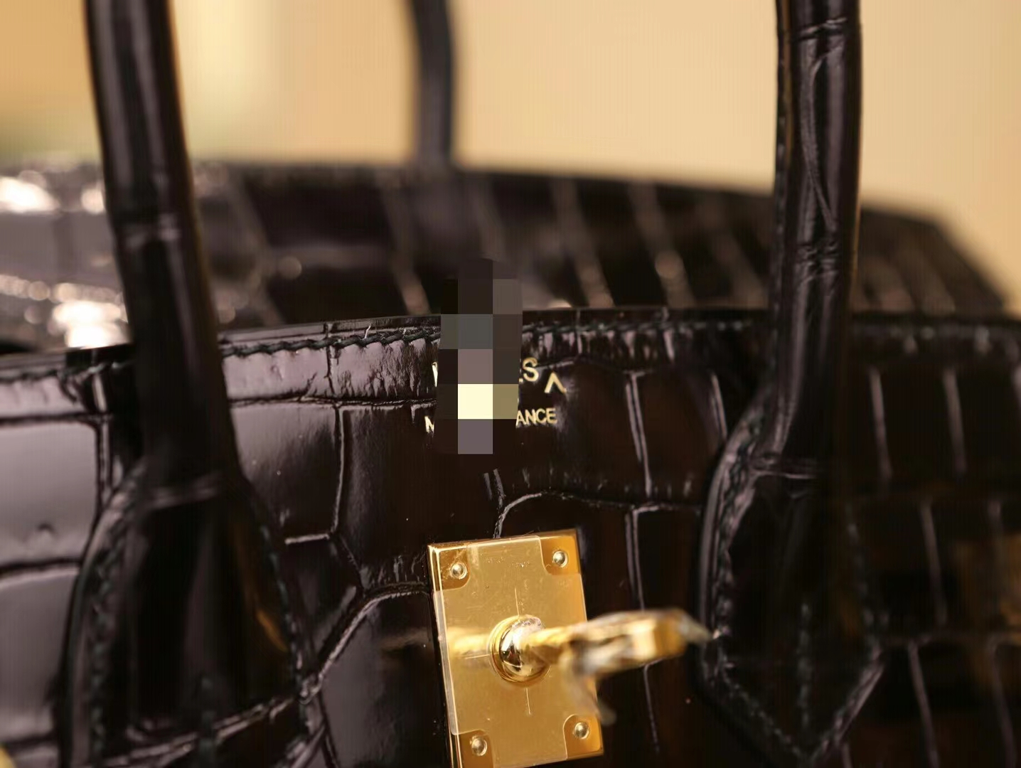Hermes Birkin25CM 爱马仕89黑色Nior亮面倒V鳄鱼皮铂金包 金扣